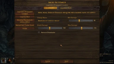 a mod setting screen for the legendary skull