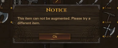 Popup when trying to augment an invalid item