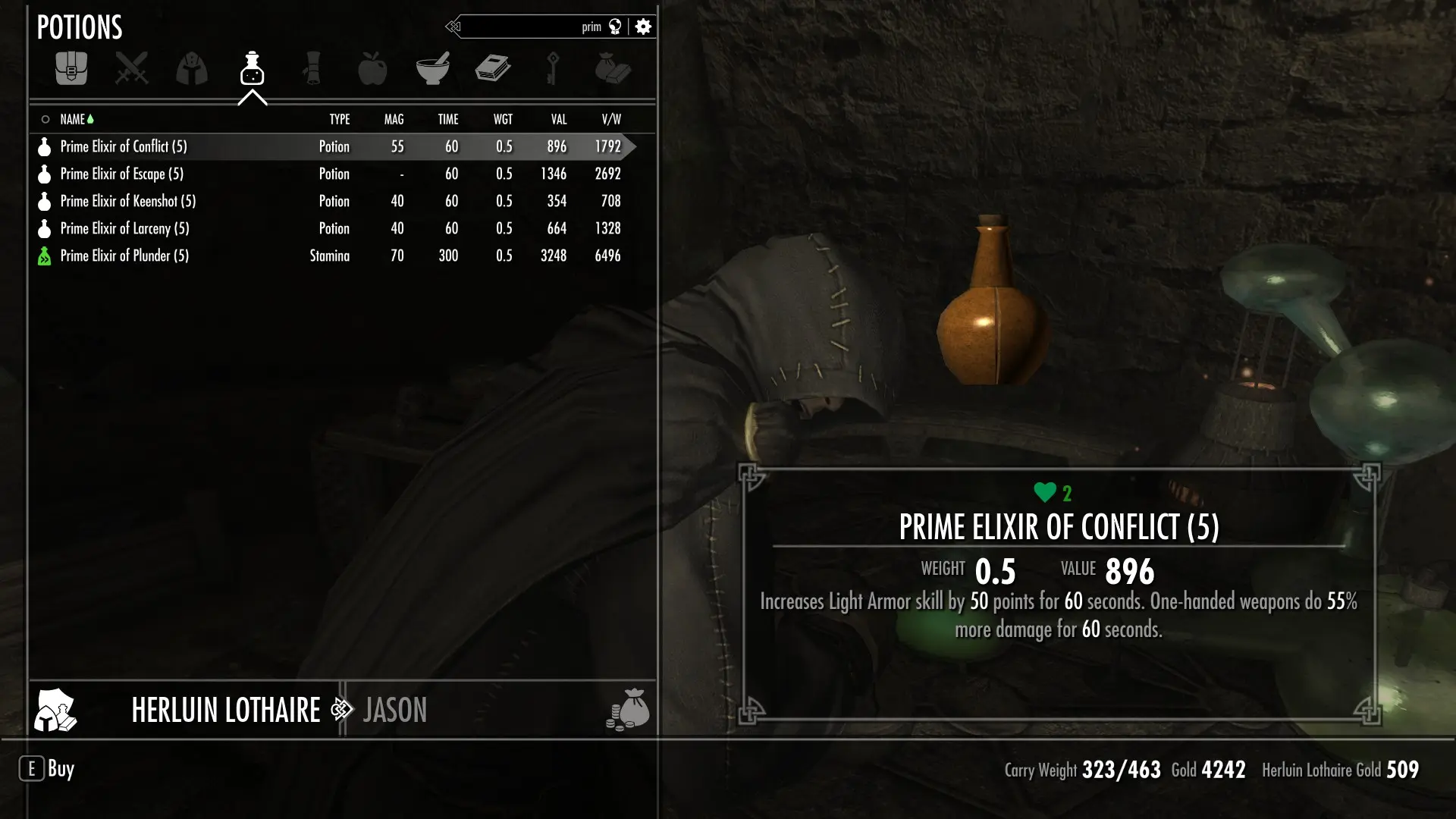 Herluin Lothaire sells Thieves Guild Potions at Skyrim Special Edition ...