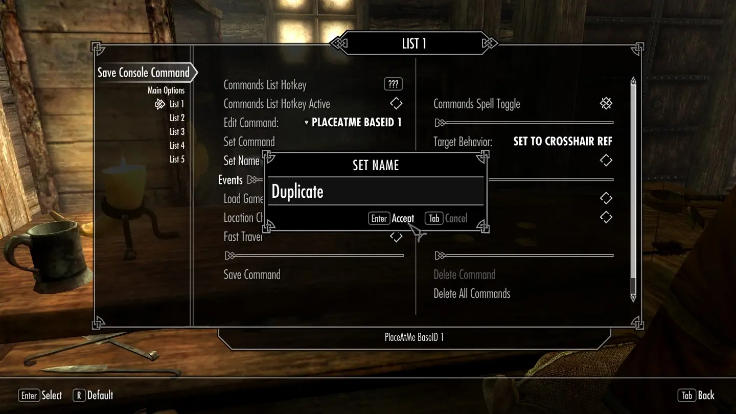 skyrim console name for quickmenu