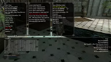 This image and all other images are confirmation using the console of SPID distribution, as you can see, spells and perks are properly distributed to the Vargr creature, as denoted by the "kye2" prefix.