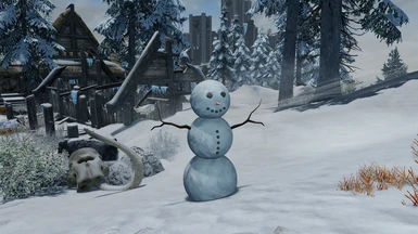 Snowman at entrance to Winterhold