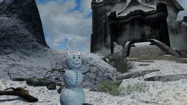Devil snowman in front of Castle Volkihar