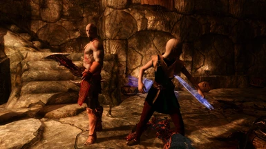 Kratos and Valyen fighting Warlocks