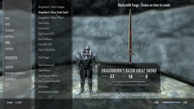 Crafting Dragonborns Razor Great Sword