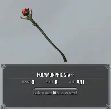 Appearance: Sanguine Rose. Enchantment: Healing from Staves of Safety.
