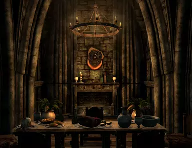 Dragon-Priest mask displays replaced by a comfy fireplace