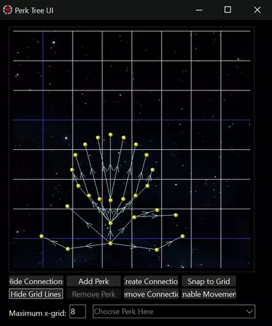 Original Perk Tree UI with grid view enabled.