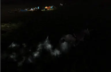 Riding a ghost unicorn leaving a trail behind