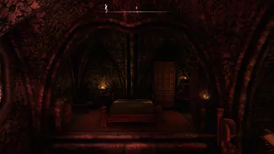 Coffin replaced by bed in the main chamber.