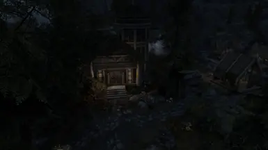 full view of the exterior, with lots of flora and torchbugs!