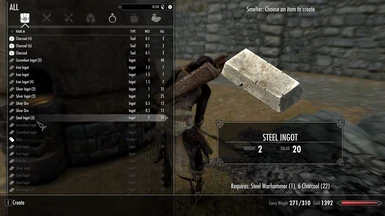 Ingots can be made from weapons, armor, or clutter items