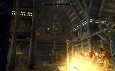 A throne before the roaring fireplace