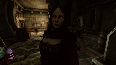 Serana in the dark when using the red eyes, without the creepy critters, default glow, and in 1k resolution.