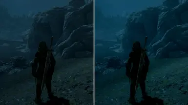 night scene: Vanilla (Left) vs Mod ON (Right)