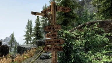 Outside Helgen 4K with Weathered Road Signs patch