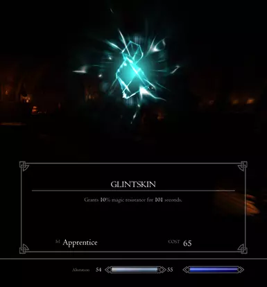 Spell example: Lowest tier anti-magical armour Glintskin