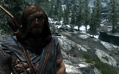 Sons of Skyrim light armor with scarf-less brown fur hood