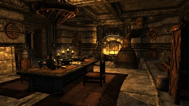 View of main area, including smithing area, with all house upgrades
