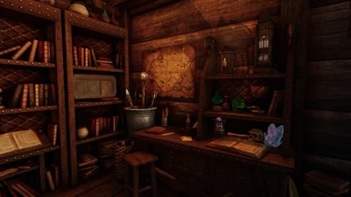 desk w/ enchanting book + alchemy alembic