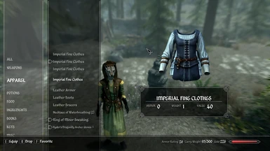 Female character's inventory still showing the original female dress version.