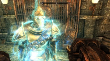 Dwemer heavy armor with the Chrysamere effect, in the boiler room.