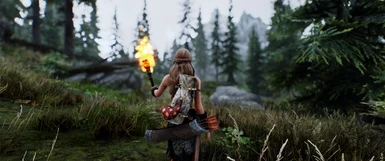 Torch and axe equipped, one food/drink item