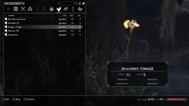 Mari's dragon's tongue - ingredient inventory view