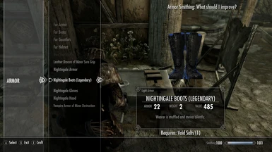 Nightingale Boots can be Improved to Legendary