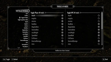 Toggle what AVs you want this mod to affect.