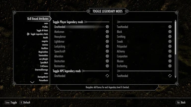 Toggle what legendary skills you want AV bonuses to be reapplied for.