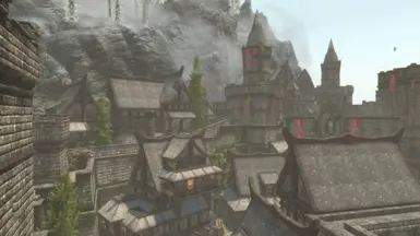 Some houses right above the wall (with JK's Winking Skeever mod).