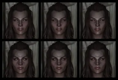 Dark Elf customisation chart. The columns, from left to right, are 'Sleek', 'Hardened', and 'Aging'. The upper row is 'Youthful' and the lower is 'Mature'.