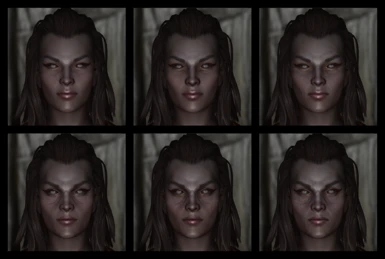 Dark Elf customisation chart. The columns, from left to right, are 'Sleek', 'Hardened', and 'Aging'. The upper row is 'Youthful' and the lower is 'Mature'.