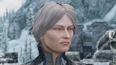 Elder. The sculpt is 'Olava the Feeble' from khisartin's NPC mod. This uses the 'Aging' diffuse map. The outfit is kozakowy's 'Falka Armor'.