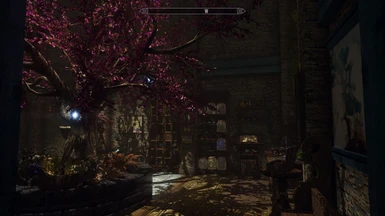 beautiful garden downstairs - room will source your whiterun walls and wood, blue wood not included with mod