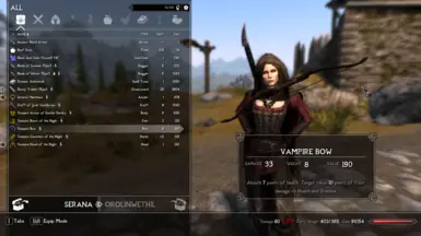 Now includes specialised equipment for vampires. Look at how happy Serana is with her new bow!