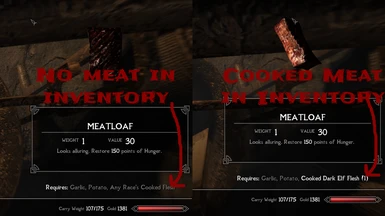 Less clutter in cooking pots! New conditions make fleshes disappear unless you have it already, if no flesh is there, a dummy recipe is shown!