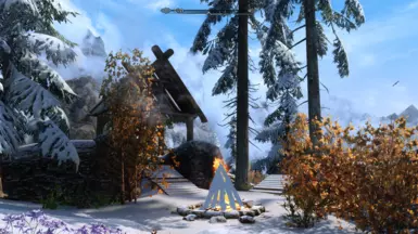 Whiterun gate before - fireplace during winter (with Seasons of Skyrim)
