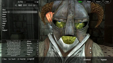 The helmet on an Argonian player character