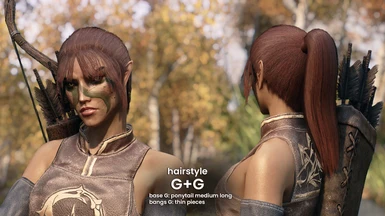 (outdated! ponytail has been retouched in 1.03.) face: BnP + PAINTERLY (warpaint) + Lamenthia's Marks of Beauty + High Poly Head  + Expressive Facegen Morphs / outfit: Hinterland Ranger