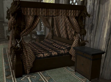 Noble canopy Dragon themed bed (Dragon scales print curtains, Dragon embroidered bedspread)