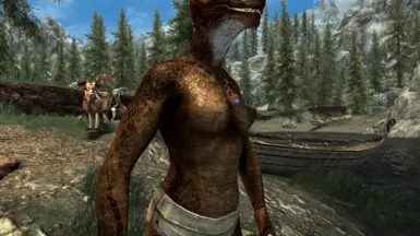 Works perfectly with the (LE) Breastless Argonian Females mod!