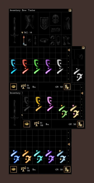 Overview of the bow icons in the inventory