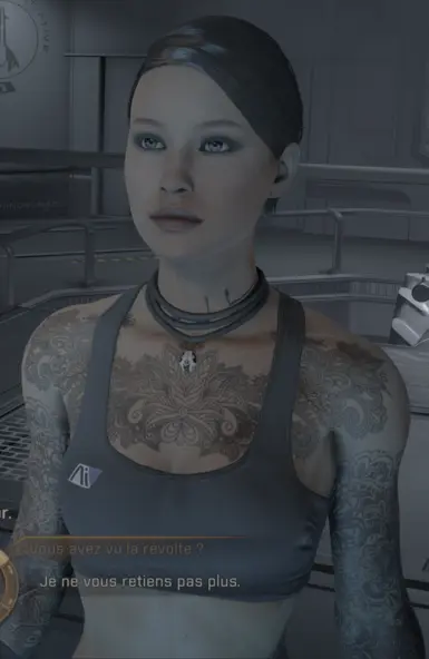 complexion 10 tattoo included, outfit: search "wardrobe overhaul" on nexus   / outfit load order: before the retexture cora armor if you use the swap