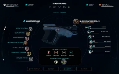 M-3 Predator Pistol X in Development Menu
