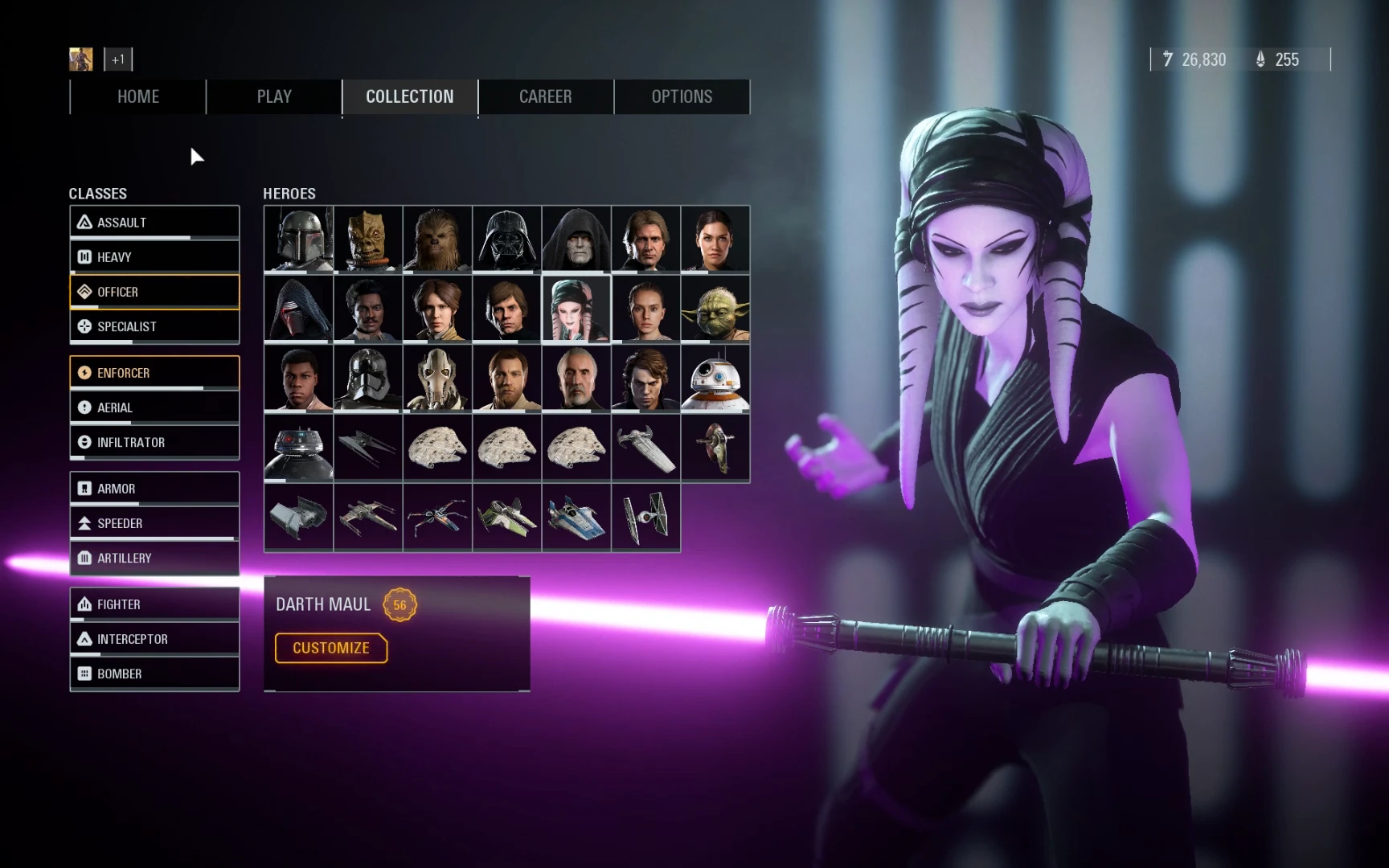 female jedi or sith twi'lek with double bladed purple lightsaber at