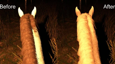 Tweaked glowing ears in dark for white horses