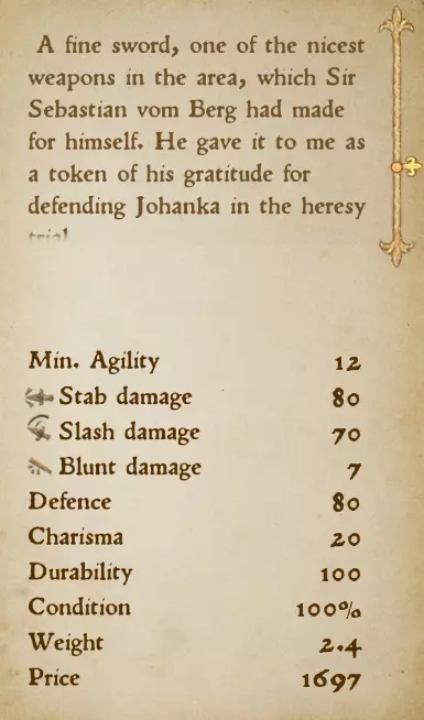 Vom Berg Sword Stats