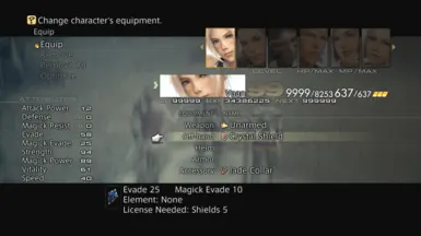 Crystal Shield + 3 Shield Block Licenses + Jade Collar (30 Parry)